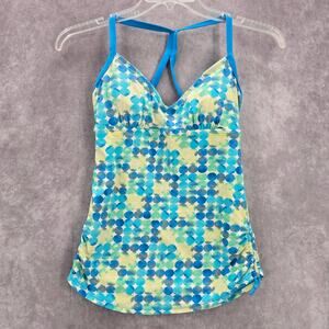 Blue Circle Print Crisscross Scrunch Tie Padded Swimwear Tankini Top Small 6